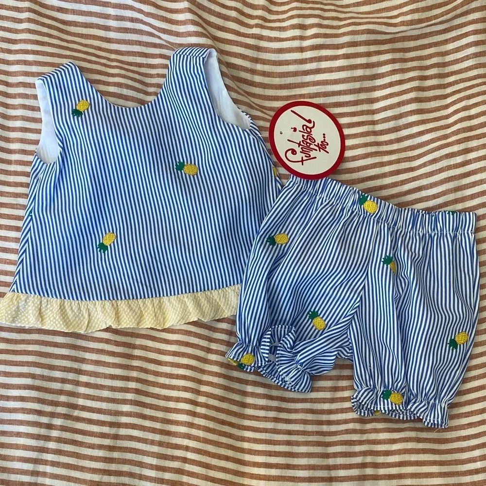 NWT Fantasia Too pineapple stripe blue summer two piece outfit 6 month short top
